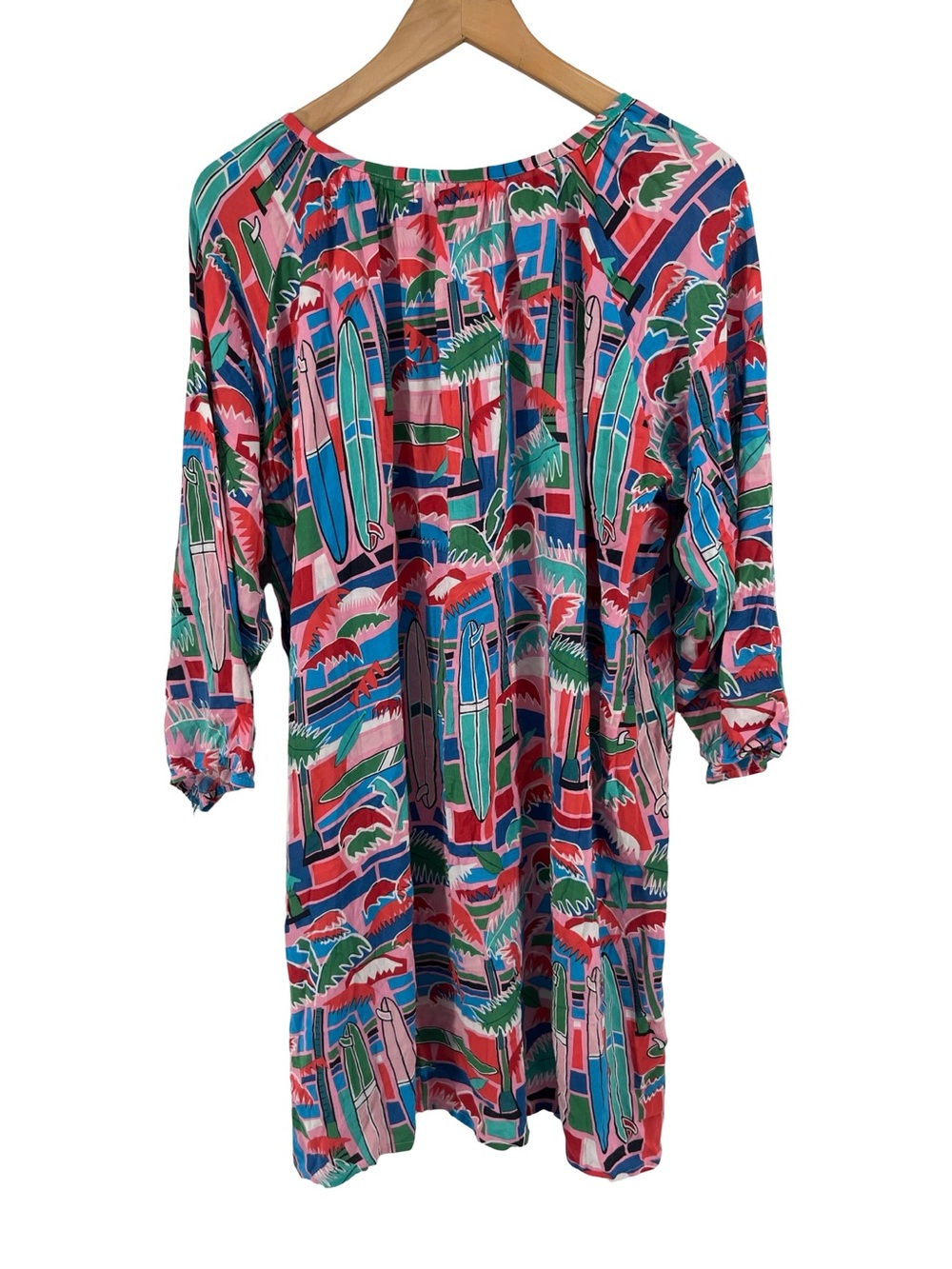 Rosa Faia Papanui Tropical Surfboard Print Viscose Cover Up Tunic Dress L XL - Picture 2 of 9